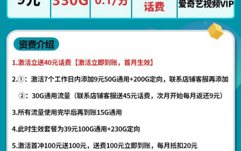 【电信天尊卡】9元月租包130G通用200G定向流量