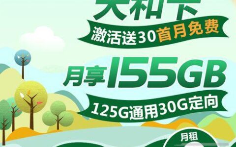 9元月租155G通用+30G定向套餐，免费办理