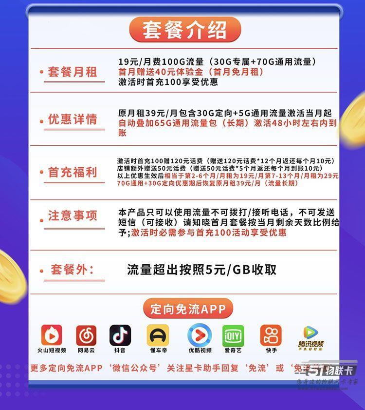电信新春卡：19元100GB不带语音通话纯流量卡