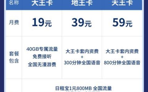 中国移动大王卡：19元套餐申请流程