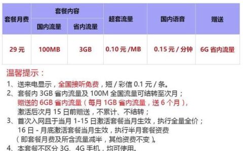 联通流量王29元特惠版套餐内容详解
