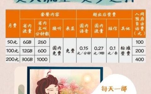 贵州联通最低套餐：月费68元，流量20GB，语音300分钟