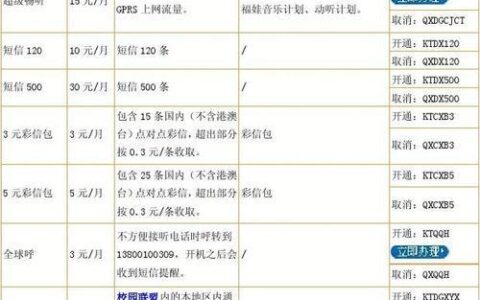 中国移动全球通资费详解